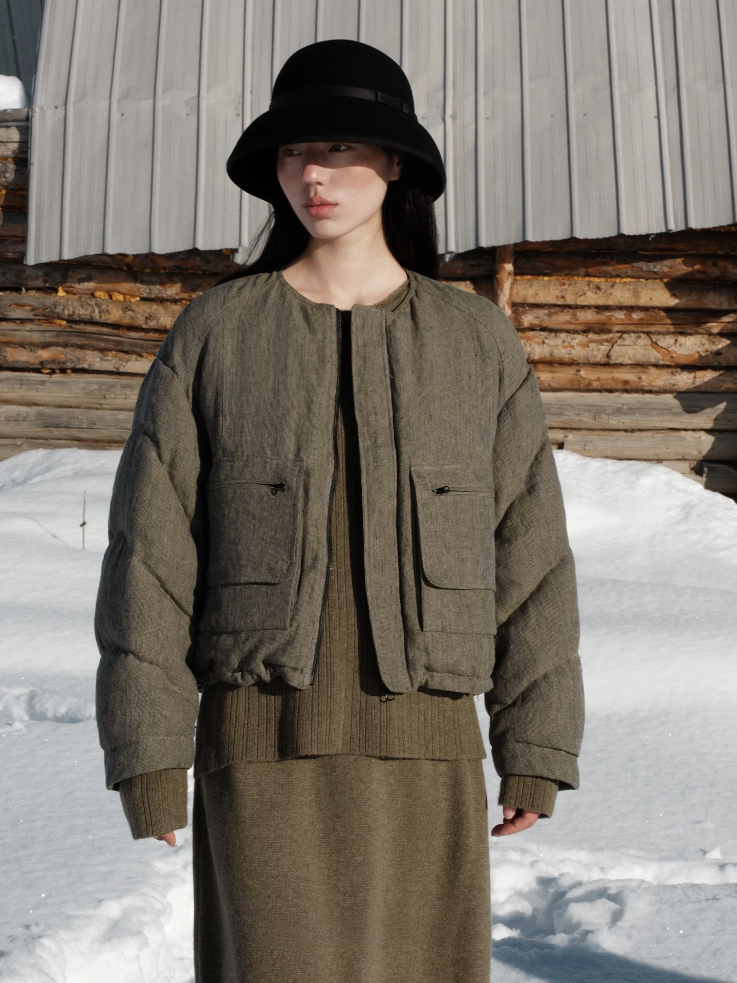 

Женская модная теплая утолщенная куртка DeLong из цветного тканого льна и конопляного материала с 3D-эффектом, на молнии