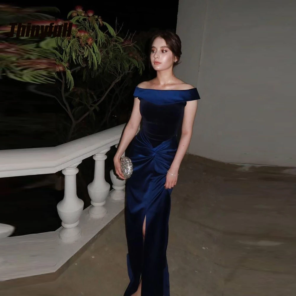 

Тонкие платья для выпускного вечера русалки с открытыми плечами, бархатное/атласное вечернее платье без рукавов, вечернее платье с разрезом, индивидуальные robes de soirée