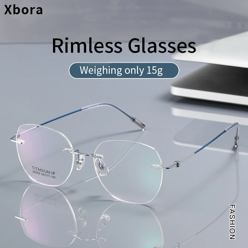 

Xbora Fashion Luxury Glasses Ladies Retro Frameless Eyeglasses Myopia Optical Prescription Glasses Frame Big Face Men's Z6059