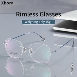 Xbora Fashion Luxury Glasses Ladies Retro Frameless Eyeglasses Myopia Optical Prescription Glasses Frame Big Face Men's Z6059