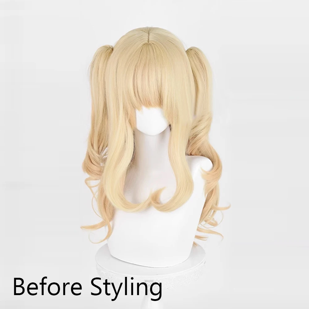 أومبير شقراء طويلة ذيل حصان مزدوجة متموجة شعر مستعار اصطناعي مع الانفجارات أنيمي لعبة تأثيري رقيق شعر مستعار مقاوم للحرارة للحزب اليومي #3