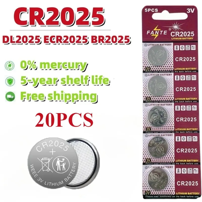 Button Cell 20PCS 3V 200mAh CR2025 Lithium Battery CR2016 CR2450 CR1632 For Watch Toy Calculator Car Key Remote Control Button Cells