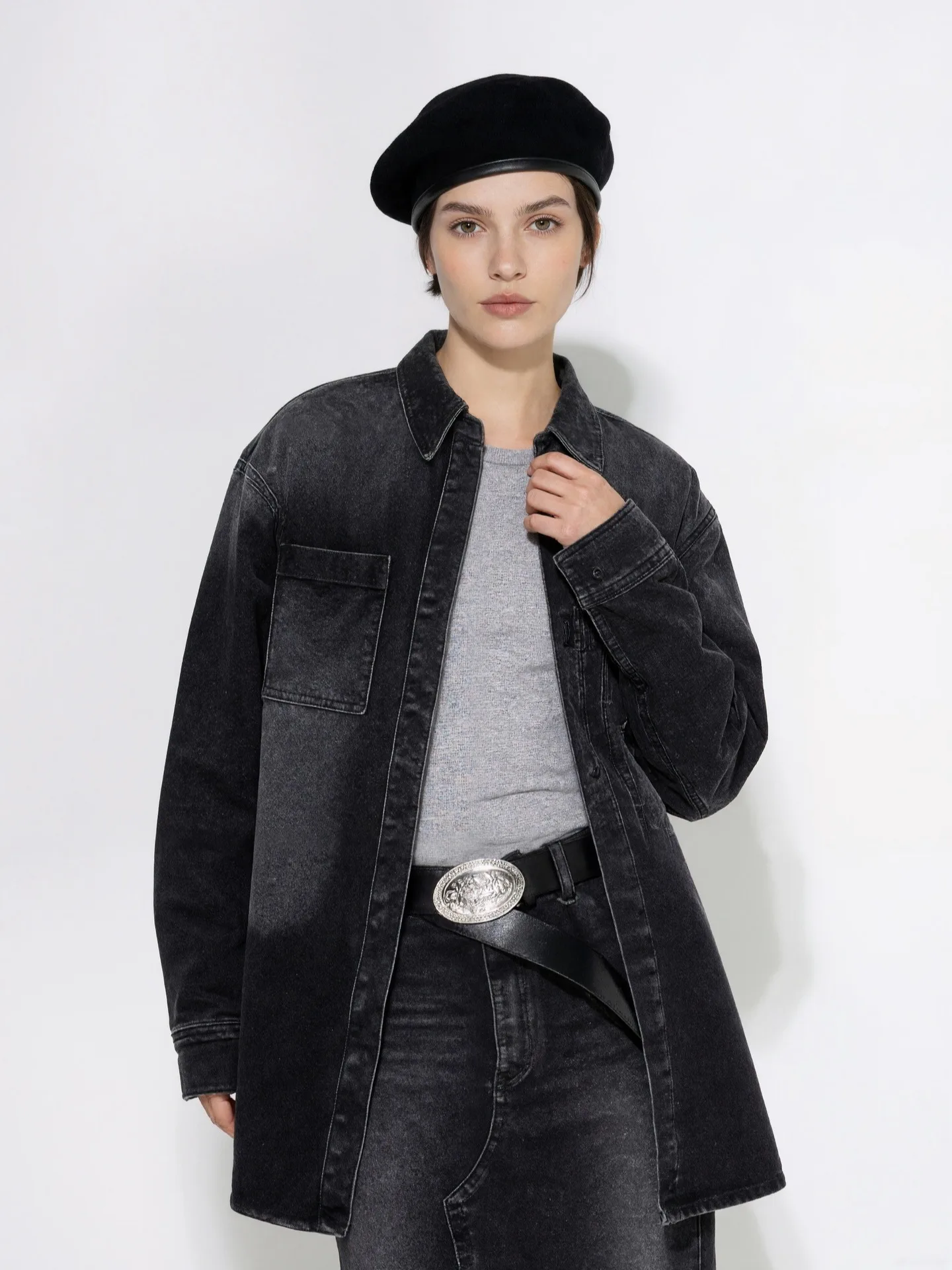 

Original Color Lazy Sle Women's Denim Jaet And Midi Skirt Set Casual Faion Autumn Spring Cotton Long Sve irt