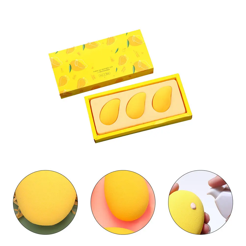 3Pcs Face Makeup Sponge Set Mango Style Safe Odor Free Puff for Cream Foundation Powder Liquid Blending Large Area