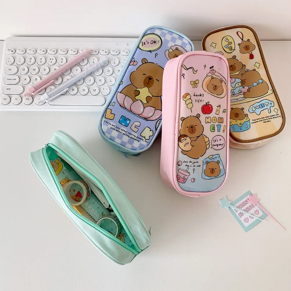 Penyimpanan Desktop Tas Alat Tulis Kartun Capybara Kapasitas Besar Pena Kartu Kosmetik Kotak Pensil Capybara Alat Tulis Capibala