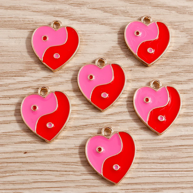Tusember 10 Stück gemischte niedliche Emaille-Liebesherz-Anhänger für die Schmuckherstellung, Ohrringe, Halsketten, DIY, handgefertigte Bastelbedarf – Detail 13