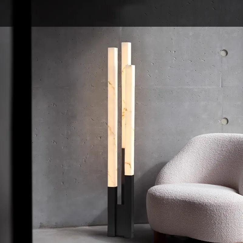 

Italian minimalist imitation marble floor lamp modern light luxury designer living room hotel stainless steel vertical lamp