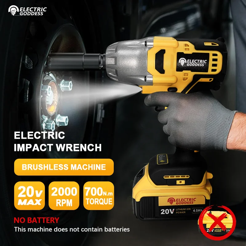 

Electric Goddess 700N.M Torque Brushless Electric Impact Wrench Cordless Multi-functional Power Tool For Dewalt 20V Battery