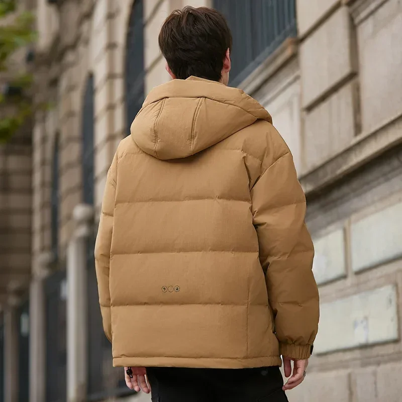 Nueva chaqueta de invierno con capucha para hombre, chaqueta cálida sencilla de plumón de pato blanco, abrigo de Color sólido que combina con todo,