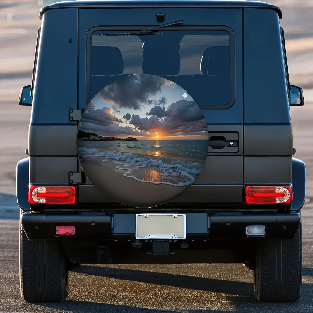 Ocean Sunset Beach Tire Cover Polyester Spare Wheel Protector Fits 14 Inch RV SUV