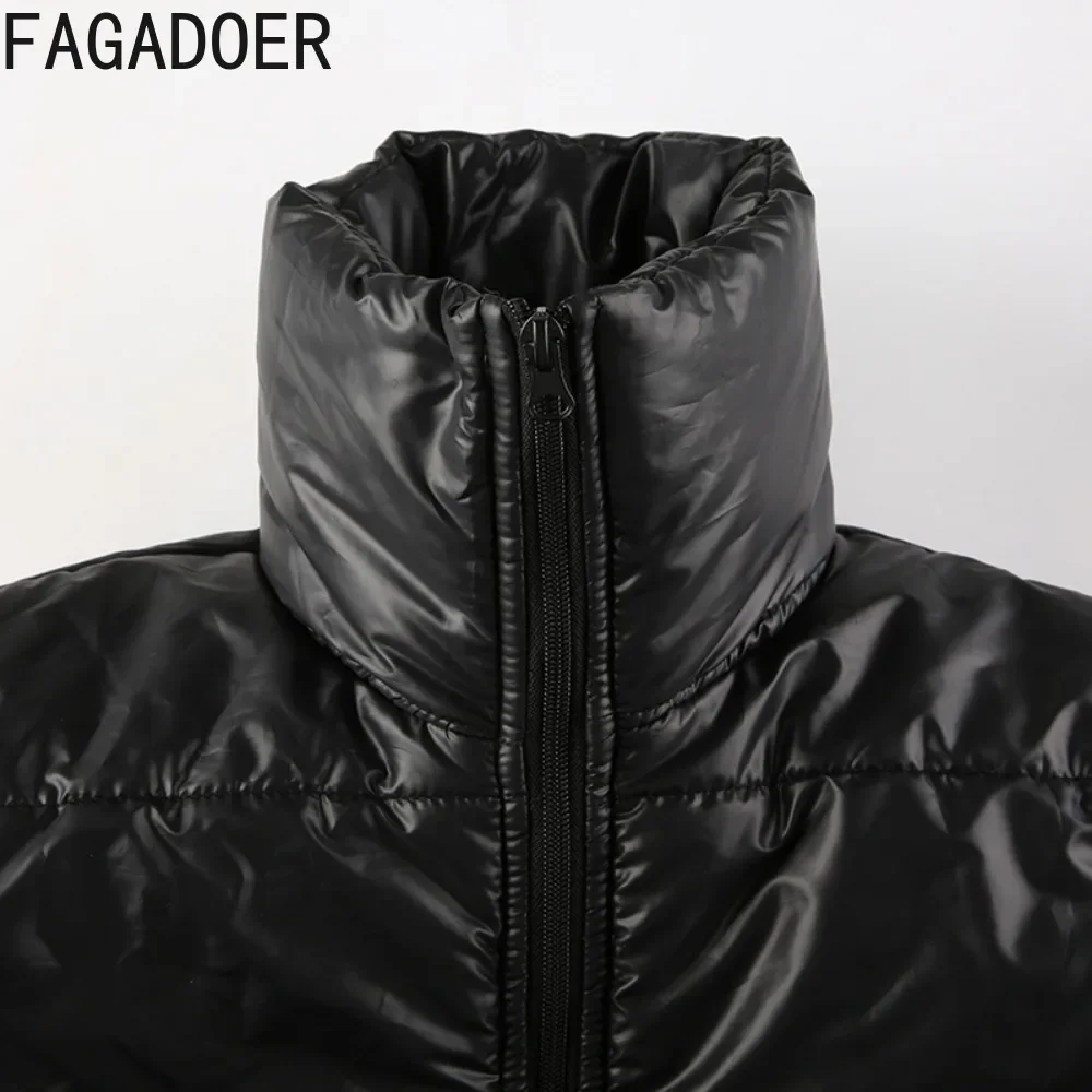 FAGADOER Cool Girl Streetwear Hollow Out Black Outdoor Jacket Women Padded Cropped Zip Long Sleeve Turtleneck Coats Puffer Tops