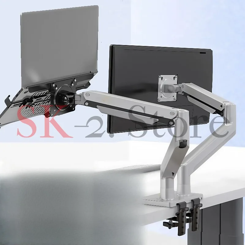 Dual-screen monitor holder, notebook holder, rotating telescopic belt, tray lifting adjustment