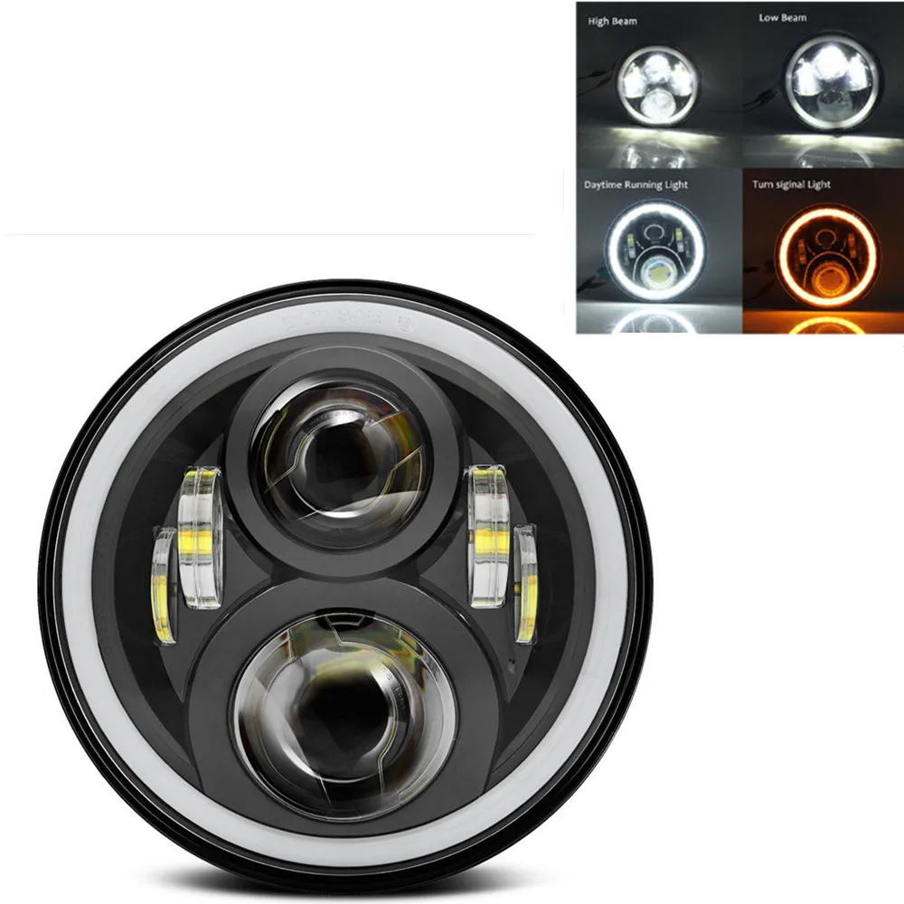 7 Inch Led Auto Koplamp Motorfiets LED Koplamp DRL Angel Eyes voor Harley Honda Yamaha Jeep Lada Niva Stedelijke Auto H4 koplamp