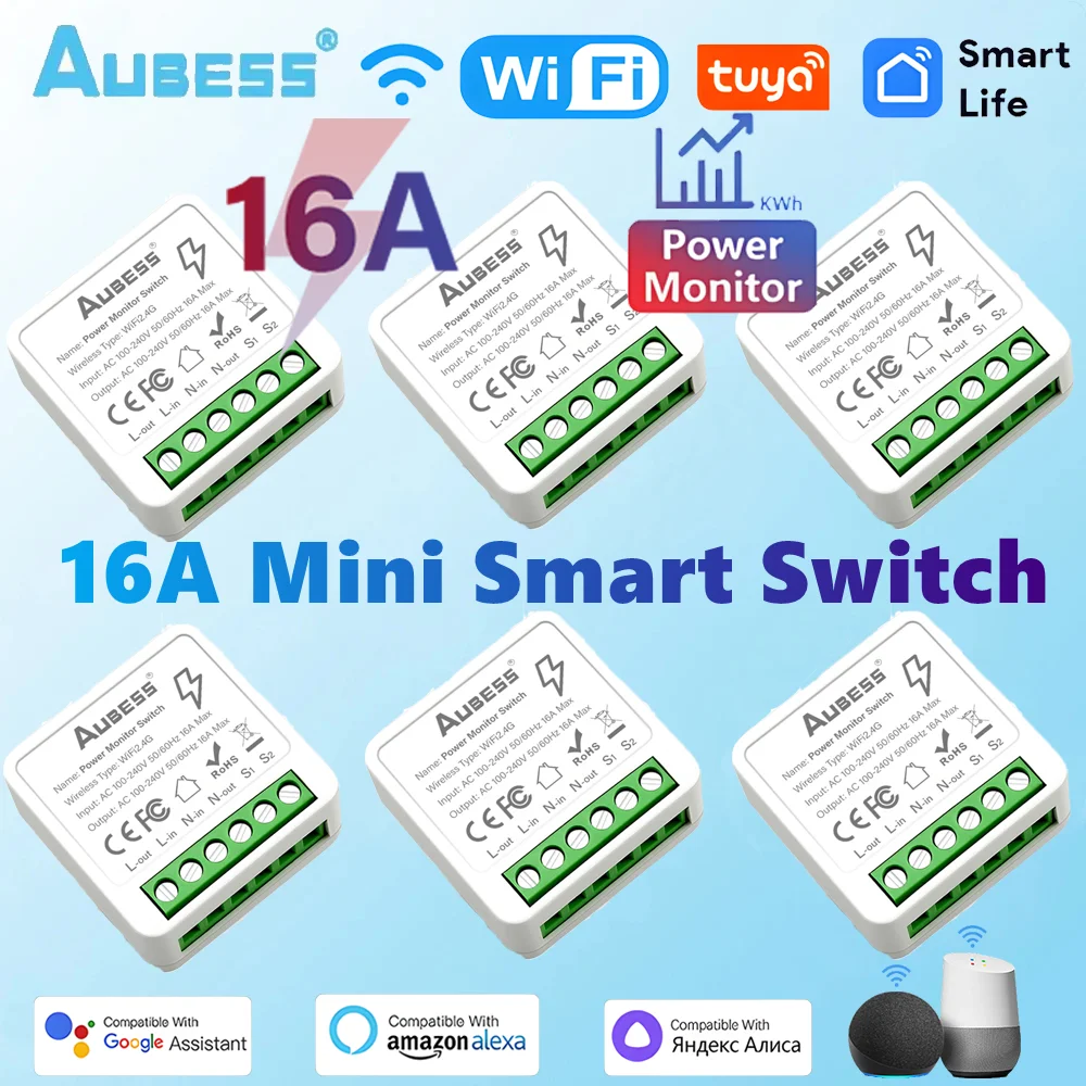 Tuya WiFi MiNi Smart Switch con Monitor energetico modulo interruttori Wireless Timer 16A funziona con Alexa Google Home scarn Alice