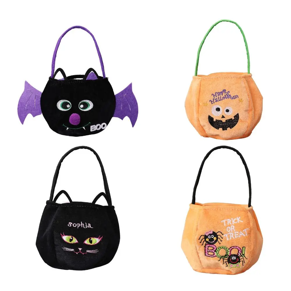 

Kids Happy Gift Basket Black Cat Pumpkin Halloween Handbag Candy Bag Loot Bag Tote Bags