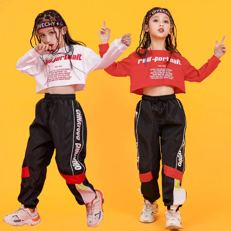 

3-16Y Girl Hip Hop 2Pcs Set Kids Sweatshirt Jogger Pants Street Dance Children Outfits Teenage Crop Streetwear Costumes Clothes