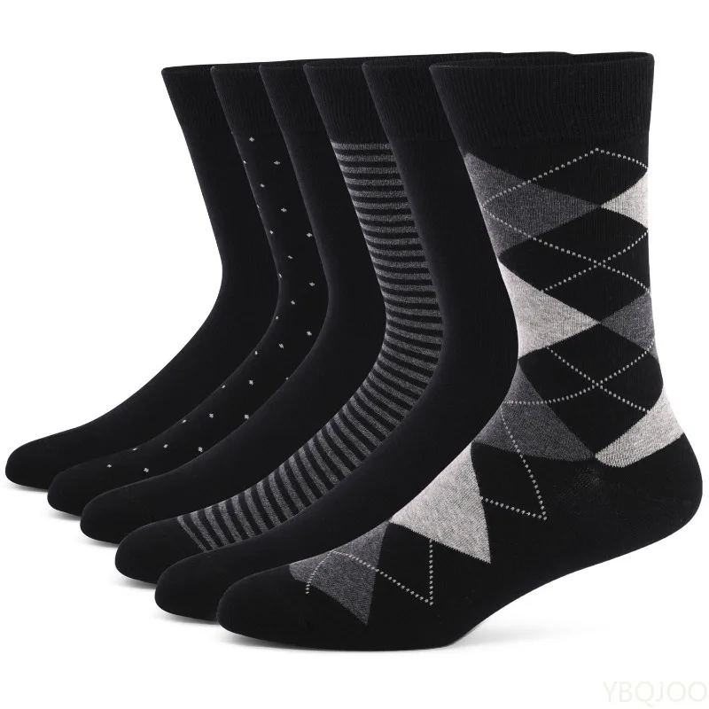 4 pairs Men's long tube business style plus size striped Fashionable versatile black long tube socks