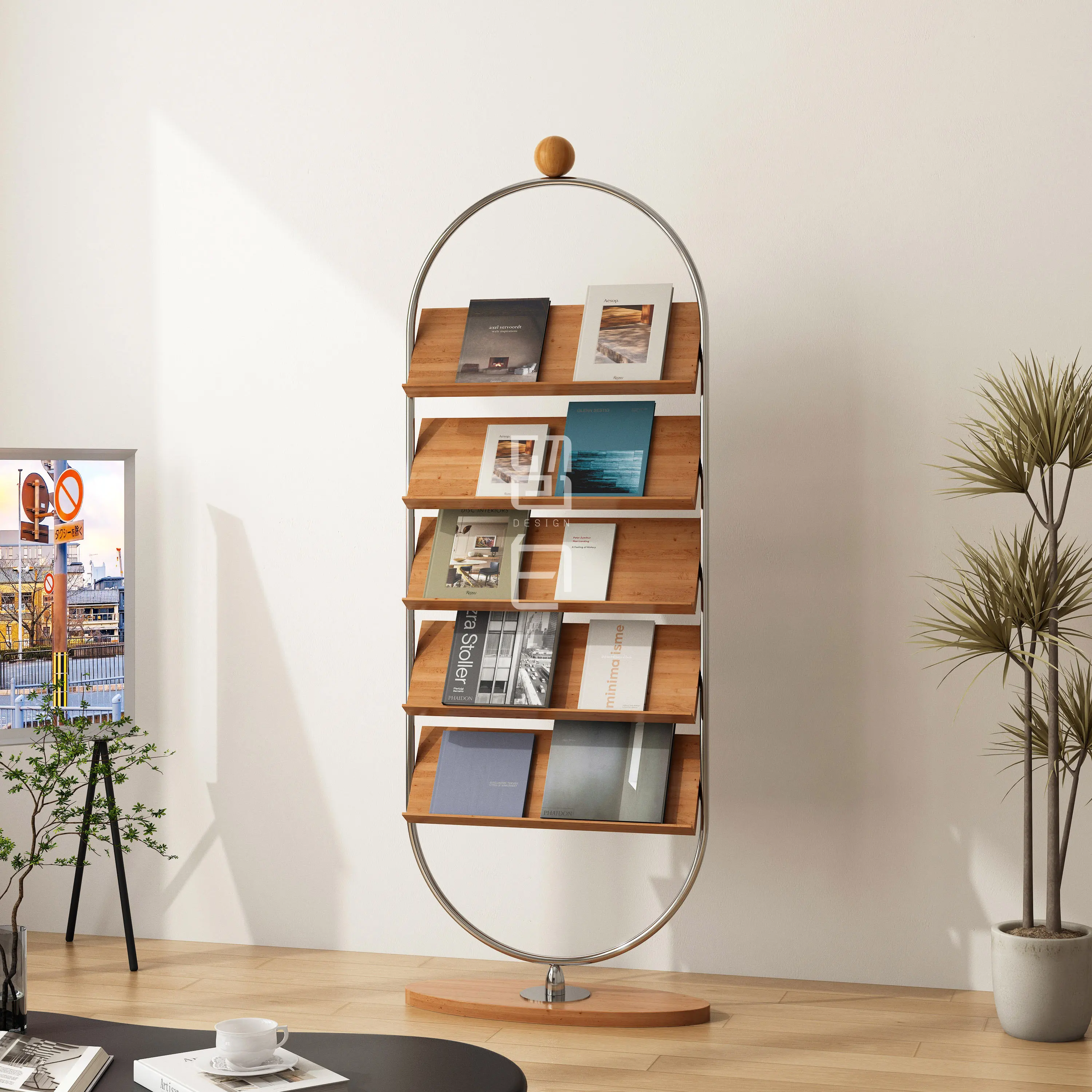 

Stainless steel display stand medieval art newspaper rattan newspaper floor magazine simple Nordic picture boo
