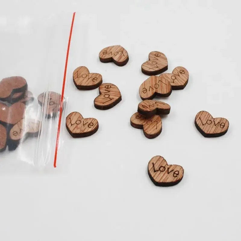 100Pcs Wooden Love Heart Shape for Weddings Art Craft Embellishment Sewing Decoration Buttons