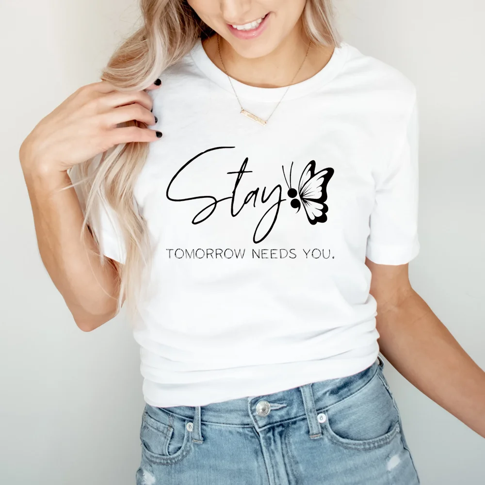 

Stay Tomorrow Needs You Printed T-Shirt Women's Summer Casual Short Sleeve T-Shirt Crewneck Top