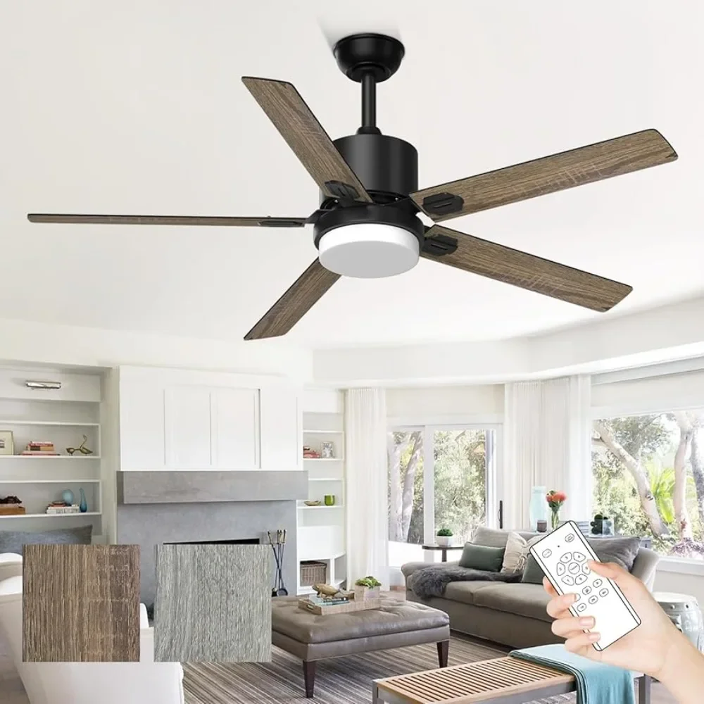 

Ceiling fan with light and remote control, 52 inch outdoor/indoor fan, used for terrace, farmhouse bedroom with 5 blades