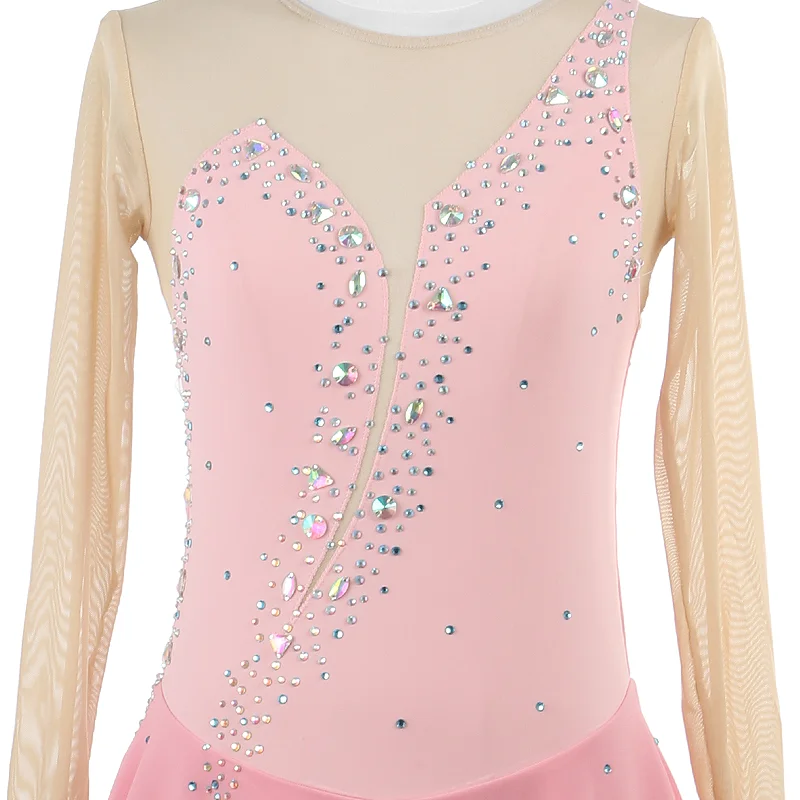 Zagitova vestido de performance de patinação artística feminino meninas saia de patinação no gelo manga longa água azul malha saia competição