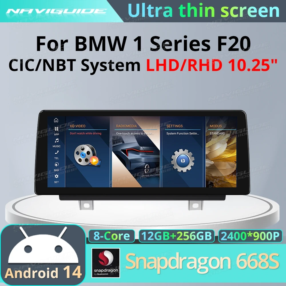 

NAVIGUIDE 10.25" Android14 Ultra thin screen For BMW 1 Series F20 F21 Wireless Carplay Android Auto Smart Car Multimedia player