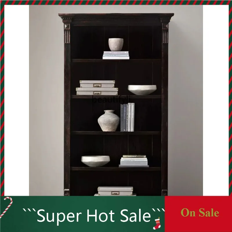 A506  Retro weathered single and double group solid wood bookcase oak multi-layer bookcase wine cabinet