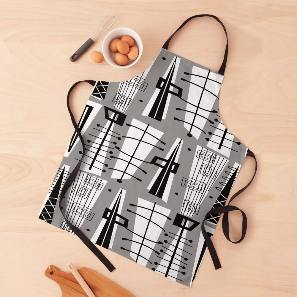 

Mid-Century Atomic Era Apron Customizable Barista For Women Kitchen esthetician Apron