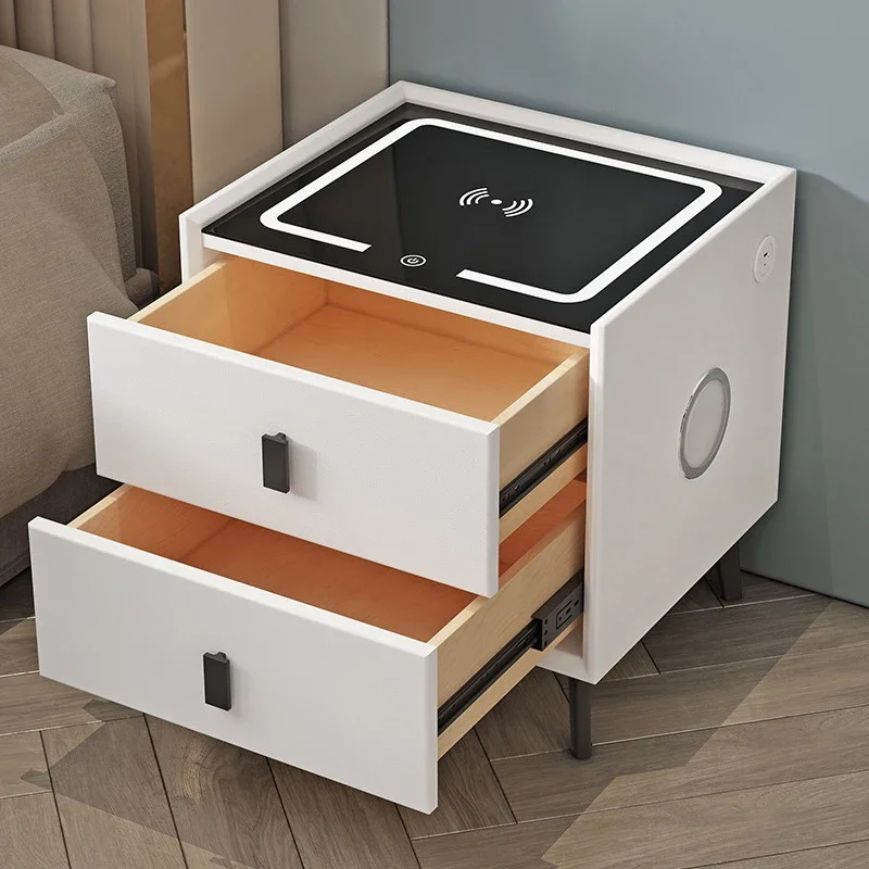 Bedroom Furniture Nightstand Smart Bedside Cabinet with Wireless Charger Fingerprint Lock Bedside Table