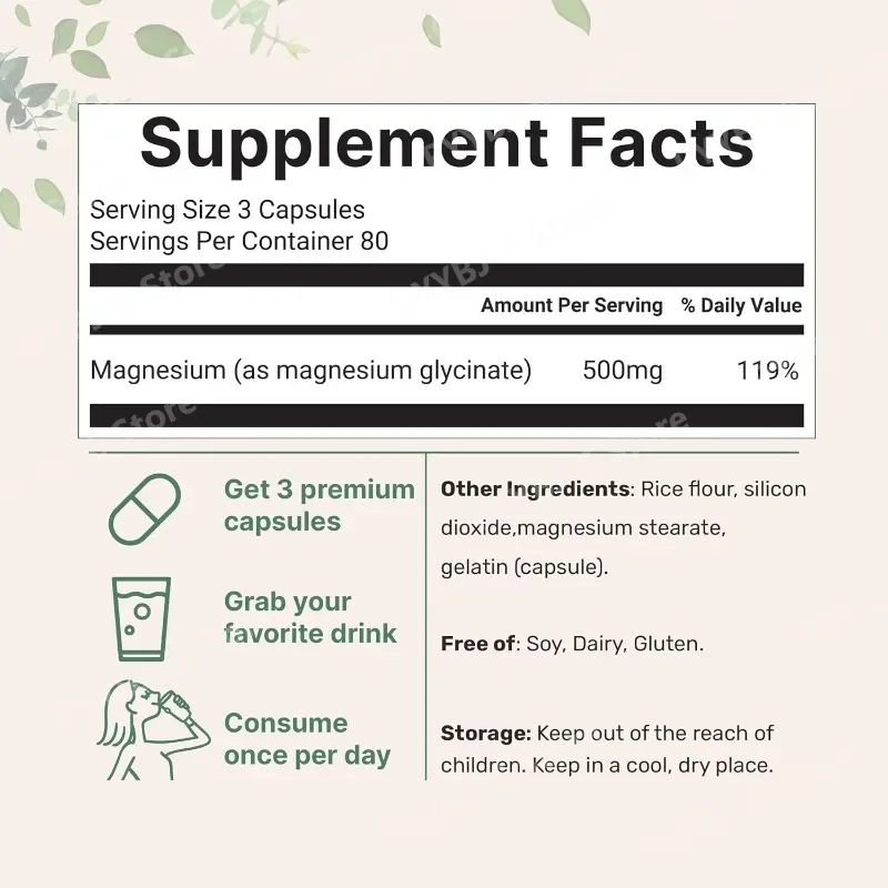 Magnesium Glycinate 500mg Per Serving 240 Capsules Potent Elemental Form 100% Chelated High Absorption Non-GMO Supplement
