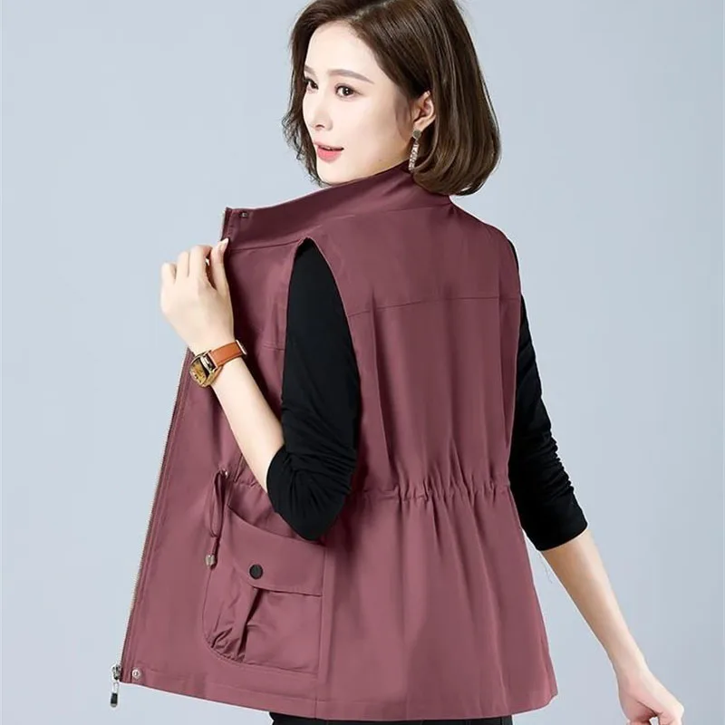 

Autumn Female Large Size 4XL Vest Jacket Middle Age Ladies Lined Waistcoat Coat Korean Women Zipper Sleeveless Outwear ﻿