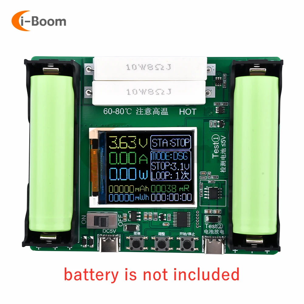 Type-C LCD Display Lithium Battery Capacity Tester MAh 18650 Internal Resistance Battery Tester Auto Charge and Discharge Module