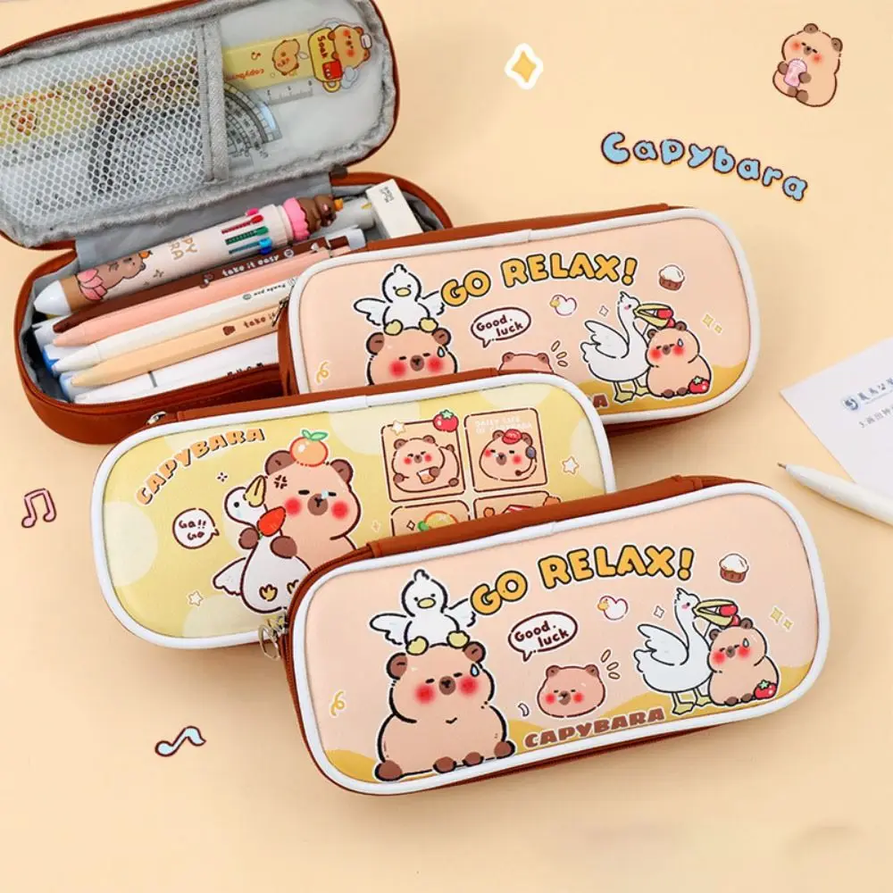New PU Capybara Pen Bag Cute Large Capacity Cartoon Capybara Pencil Bag Capybara Pen Box Student Stationery Stationery Box