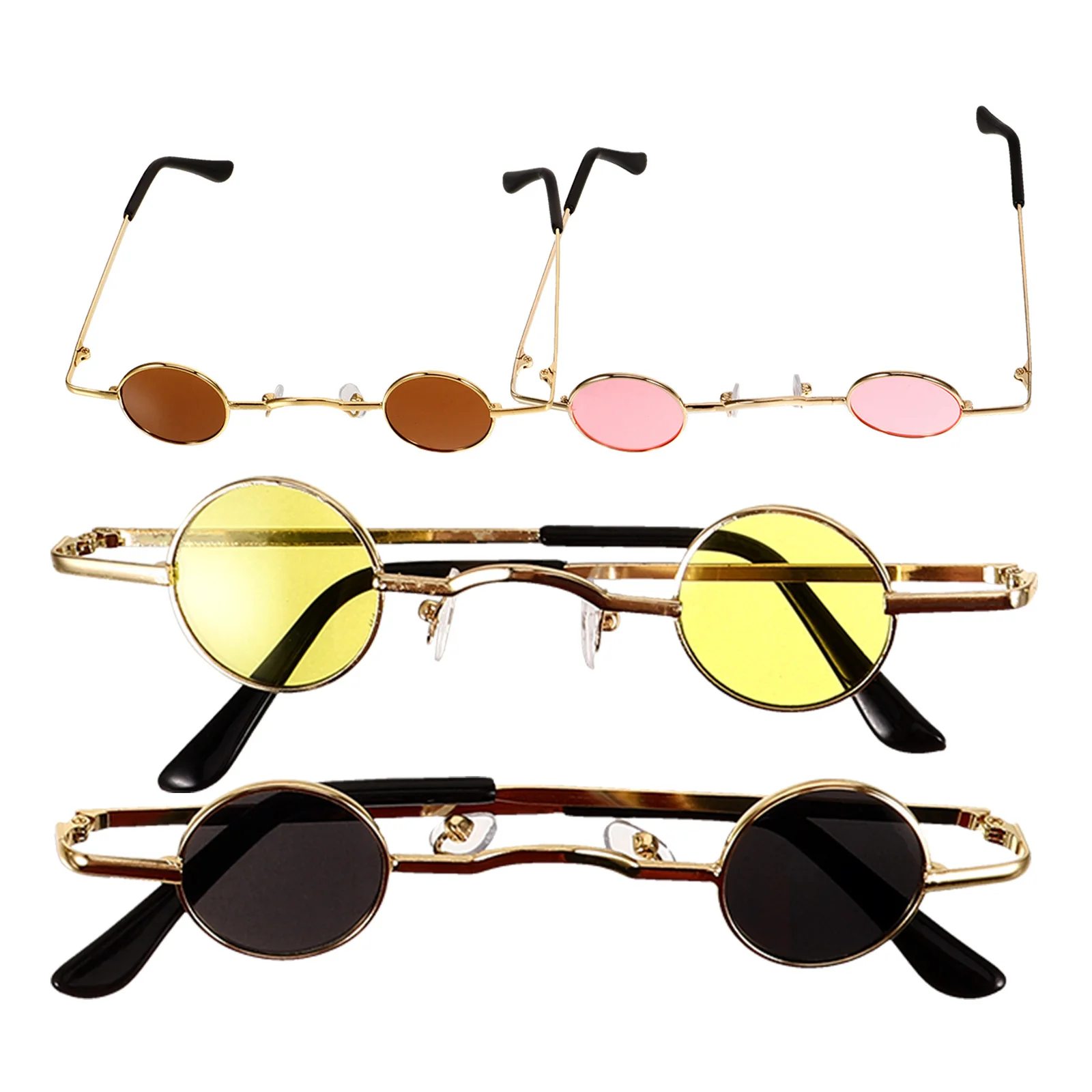 4 قطع نظارات شمسية دائرية صغيرة للنساء، ظلال صغيرة خفيفة الوزن للحماية من الأشعة فوق البنفسجية، نظارات كلاسيكية لحفلات الشاطئ والصيف والخارجية #1