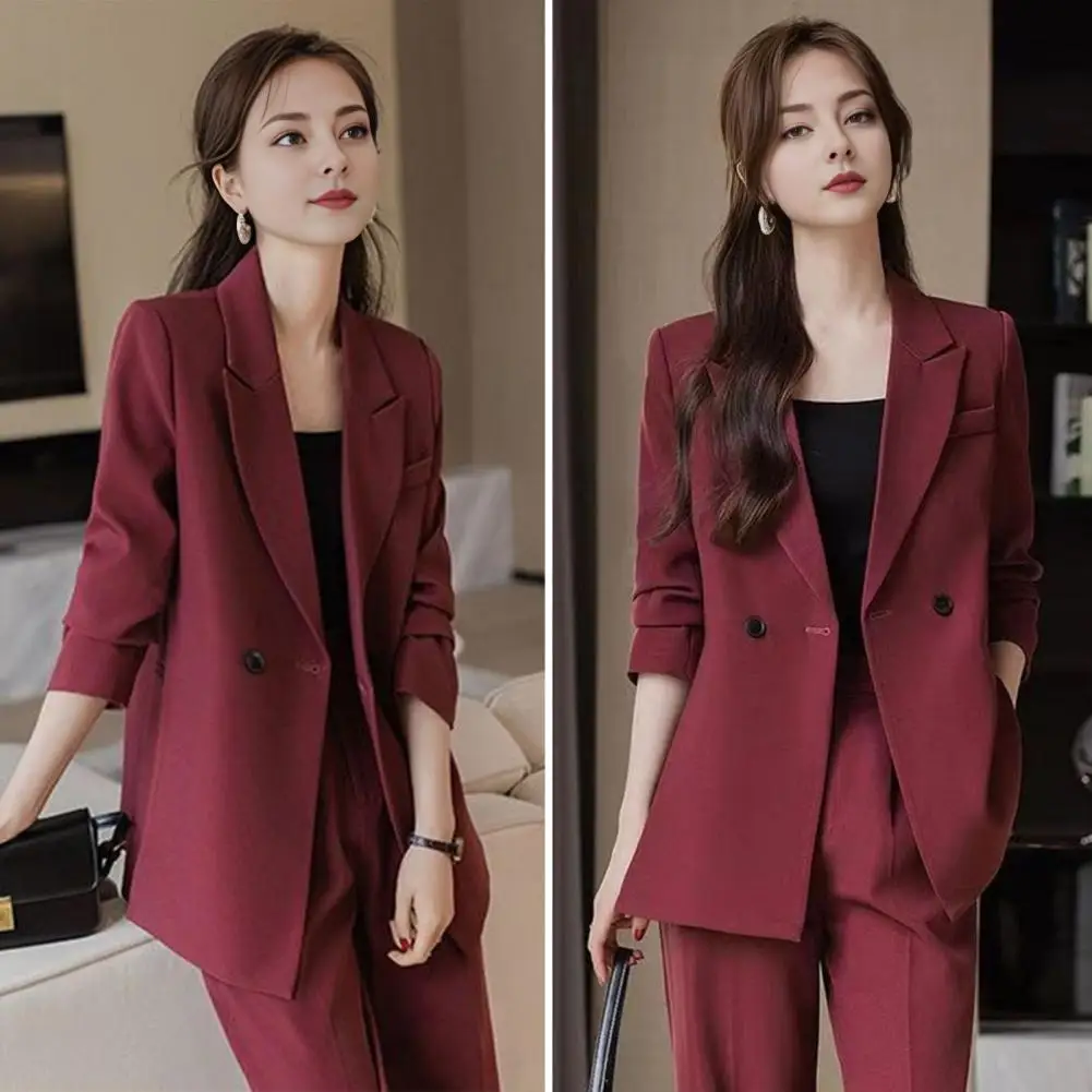 Business Two-piece Suit Elegant Women\'s Formal Suit Set with Turn-down Collar Jacket Trousers Stylish Business for Commuting