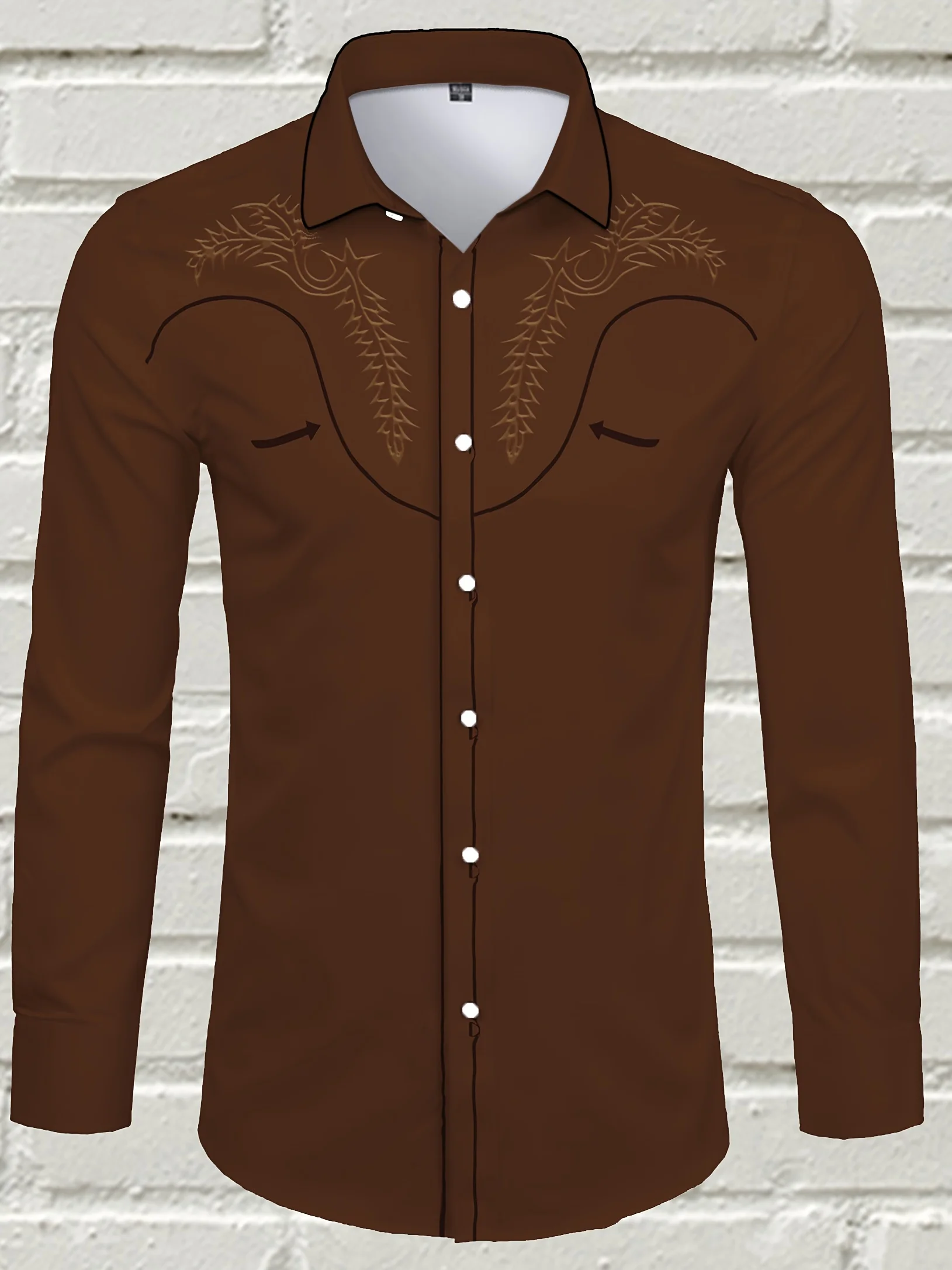 Denim Style Vintage Printed Men's Long Sleeve Button-Down Shirt, Spring and Autumn