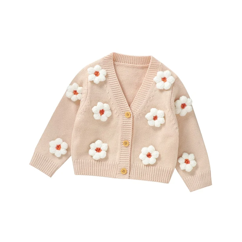 2023-08-21 Lioraitiin 6M-3Y Winter Baby Girl Cardigan Long Sleeve V Neck Button Closure Flower Knit Sweater Baby Girl Sweater