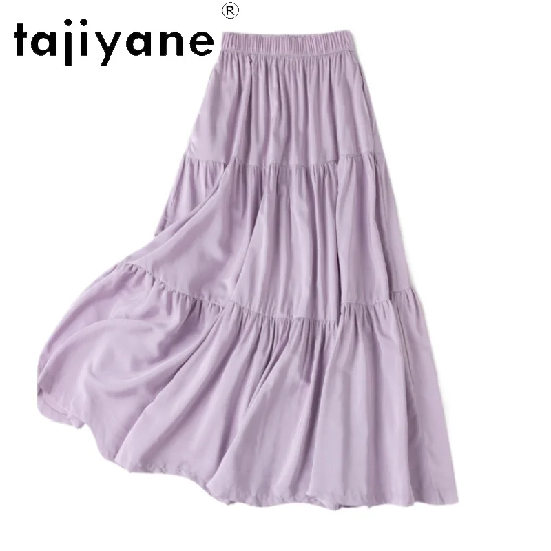 

TAJIYANE 70% Шелковая женская юбка из тутового шелкопряда, фиолетовая, длинная, из крученого шелка, для летнего отдыха, женская одежда 2026