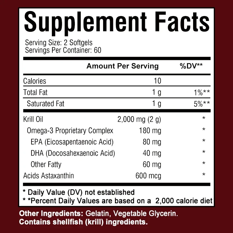 Suplemento de aceite de Krill: apoya la salud de huesos, corazones, cerebros y articulaciones, aumenta la producción energética y mejora el suplemento de inmunidad