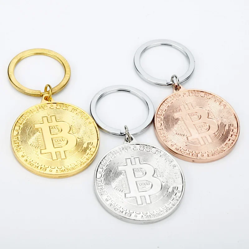 Conception de monnaie virtuelle classique, porte-clés en métal, pendentif de clé commémorative de pièce d'or, porte-clés pour hommes, cadeau d'anniversaire