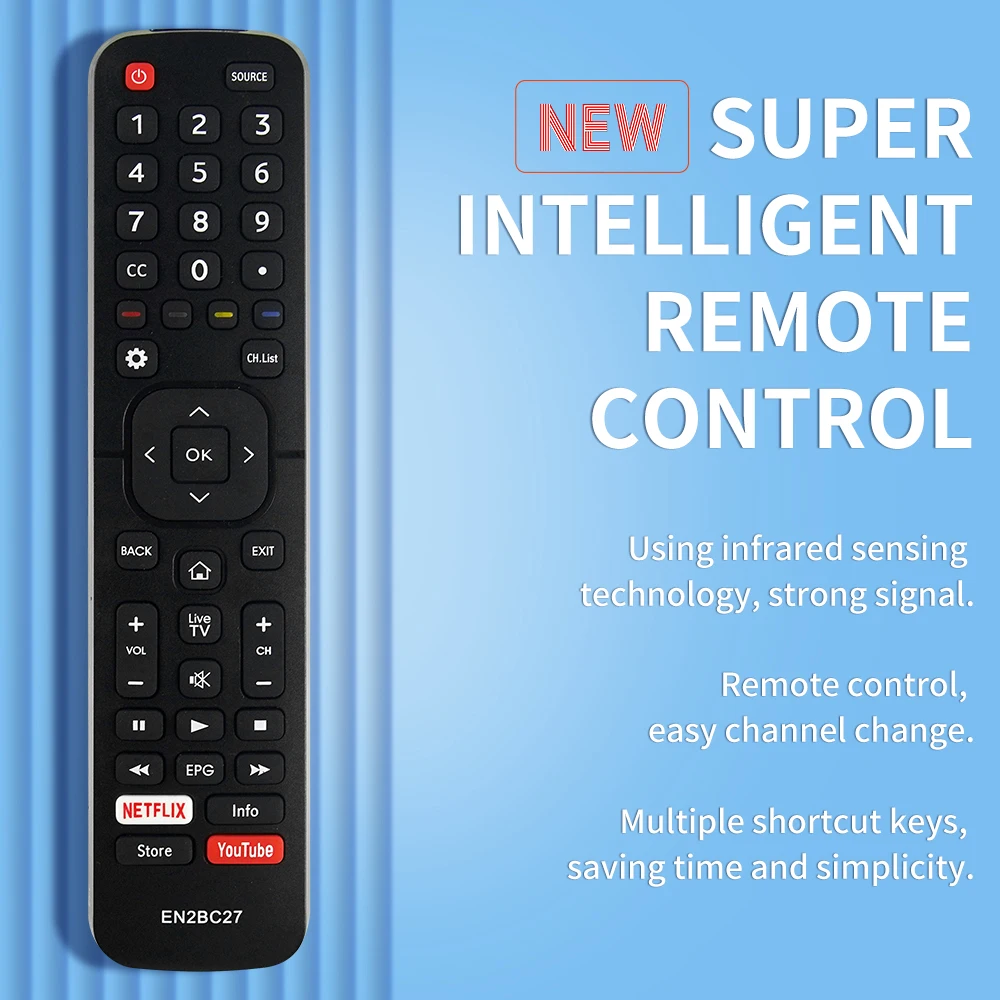 EN2BC27 Replace Remote with Netflix YouTube fit for Hisense Smart LCD LED TV H32A5840 H43AE6030 H32B5600 H39AE5500 H40B5600 TV E