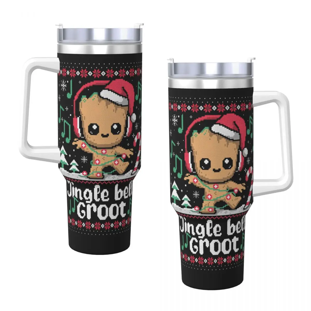 Guardians Of The Galaxy Groot Christmas Stainless Steel Tumbler Beach Thermal Cups Straws and Lid 40oz Mugs Cup Hot Drinks Water