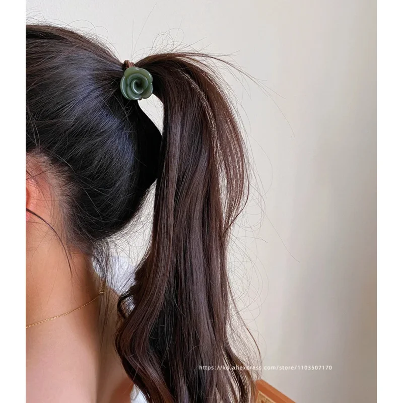 French Rose Blossom Hair Ring~FRANCE, South Korea, tied high ponytail head rope, flower bud head ball, scalp tendon hair rope - view 6