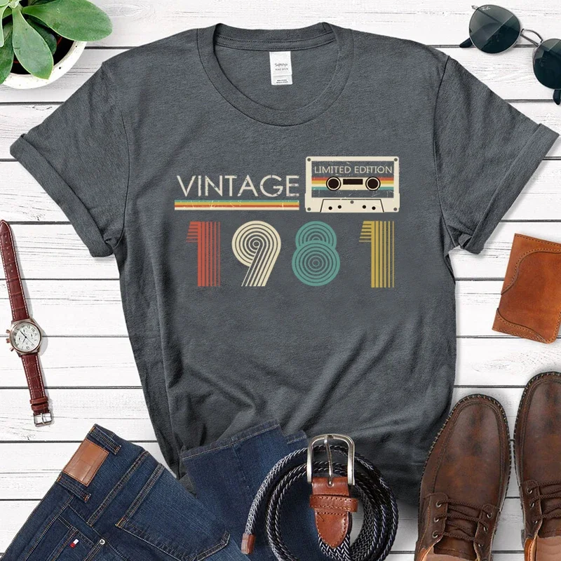 

Vintage Made In 1981 Limited Edition Tape Case Funny Women T Shirt 43rd 43 Years Old Birthday Fashion Tshirt Wife Mother Gift