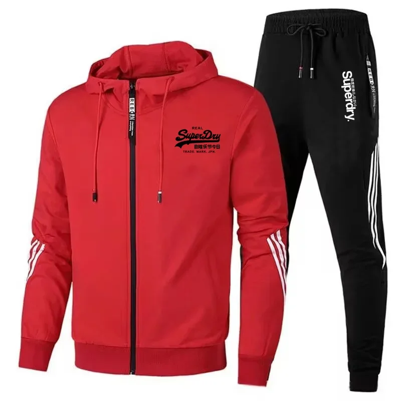 UK Superdry Ultimate DRY Autumn New Men\'s Casual Sports Set Hoodie+Pants Two Piece Zipper Jacket Outdoor Jogging Streetwear