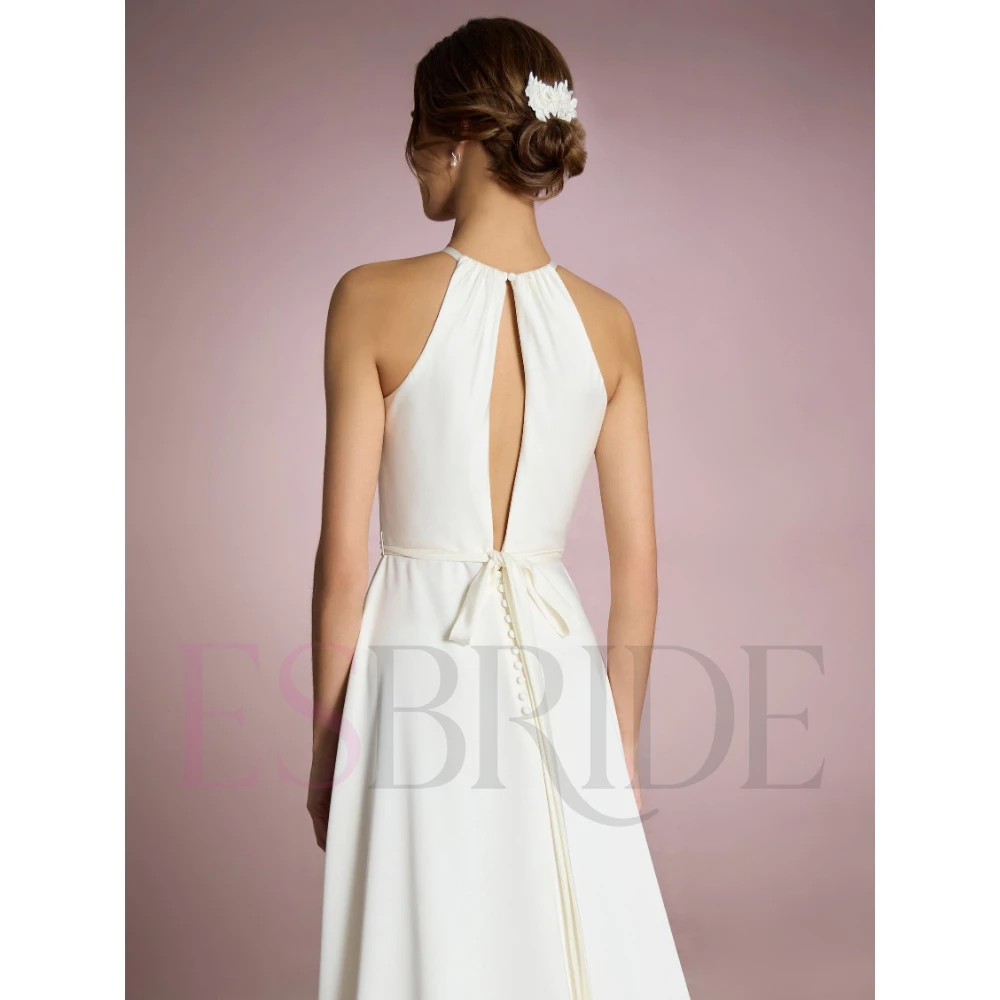 ESBRIDE Abiti da sposa eleganti per le spose Abito da sposa bianco in pizzo collo alto senza maniche abiti da festa formali Vestido Marriee