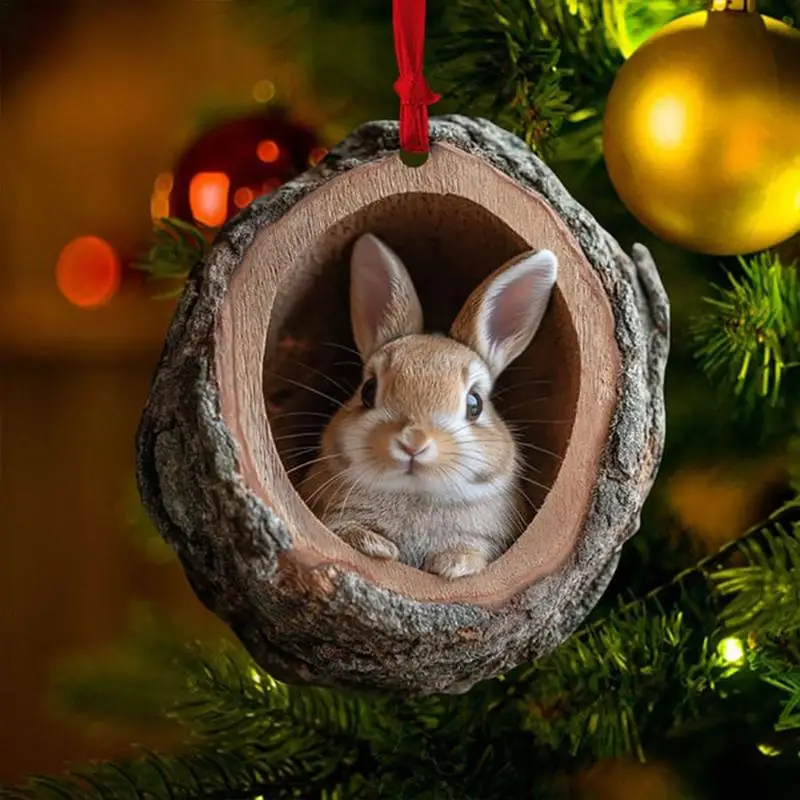 2D Flat Animal Christmas Ornaments Christmas Acrylic Pendant Animal Raccoon Owl Squirrel Hedgehog Bunny Bird Wildlife Ornaments