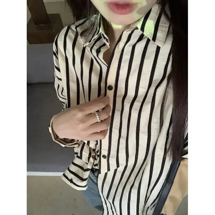 Shirts Women Striped Spring Fashion Tender Simple Simple Daily All-match Turn-down Collar Chic Charming Youthful Long Sleeve New