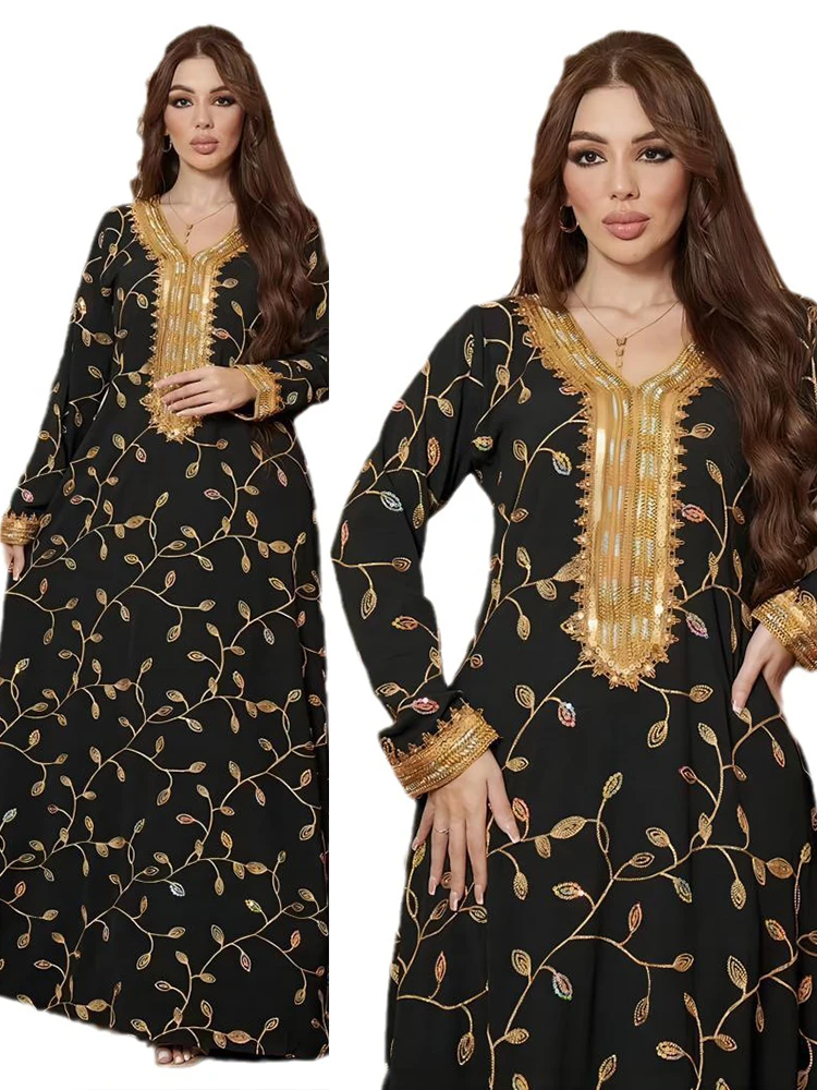 Autumn Muslim Dress for Women Jalabiya Abaya Embroidery Party Vestidos Mujer Ramadan Long Dresses Woman Robe Morocco Caftan 2023